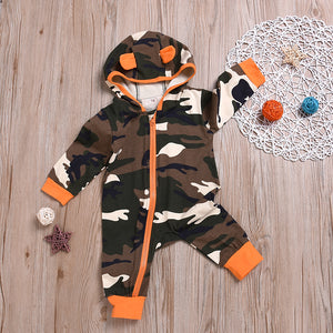 Baby Boys' Street Chic Camouflage Print Long Sleeve Cotton Romper, zoerea.com