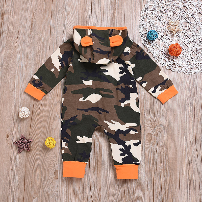 Baby Boys' Street Chic Camouflage Print Long Sleeve Cotton Romper, zoerea.com