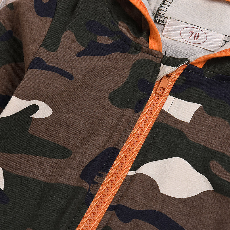 Baby Boys' Street Chic Camouflage Print Long Sleeve Cotton Romper, zoerea.com