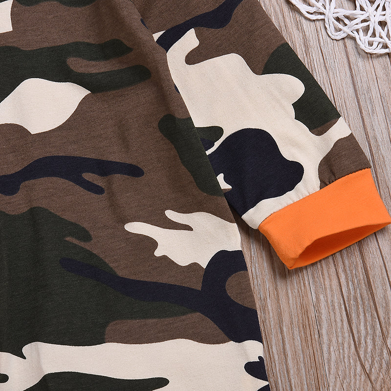 Baby Boys' Street Chic Camouflage Print Long Sleeve Cotton Romper, zoerea.com