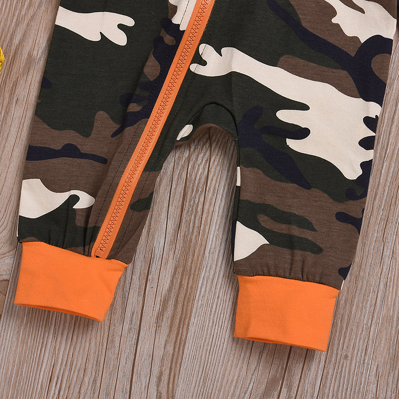 Baby Boys' Street Chic Camouflage Print Long Sleeve Cotton Romper, zoerea.com