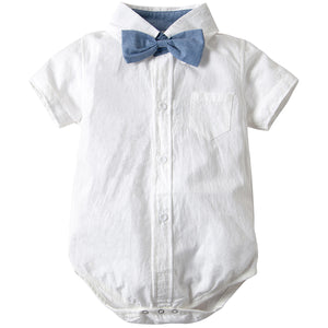 2-Piece Baby Boys Gentleman Romper Bodysuit, Short Sleeves, Short Pants, zoerea.com
