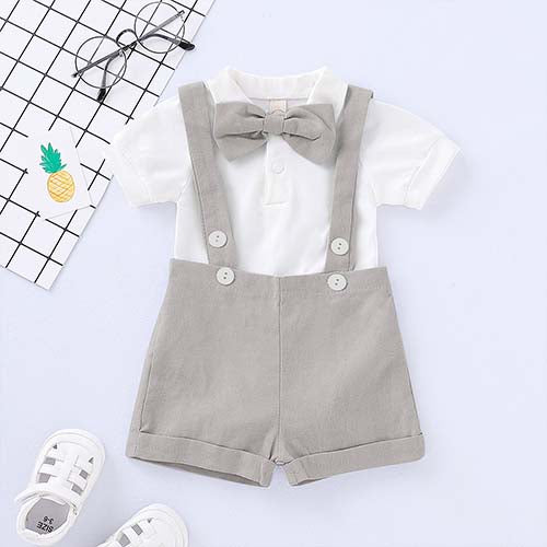 2-piece Solid Gentleman Romper And Shorts Set, zoerea.com