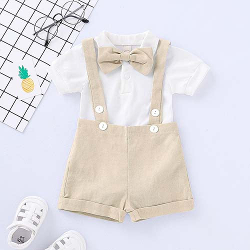 2-piece Solid Gentleman Romper And Shorts Set, zoerea.com