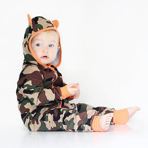 Baby Boys' Street Chic Camouflage Print Long Sleeve Cotton Romper, zoerea.com
