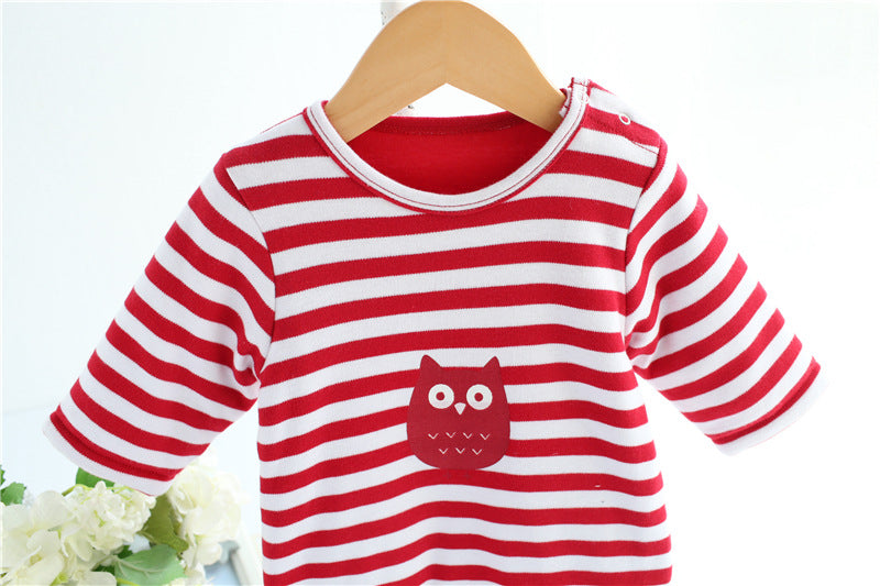 Cute Owl Printed Striped Jumpsuit Set, zoerea.com