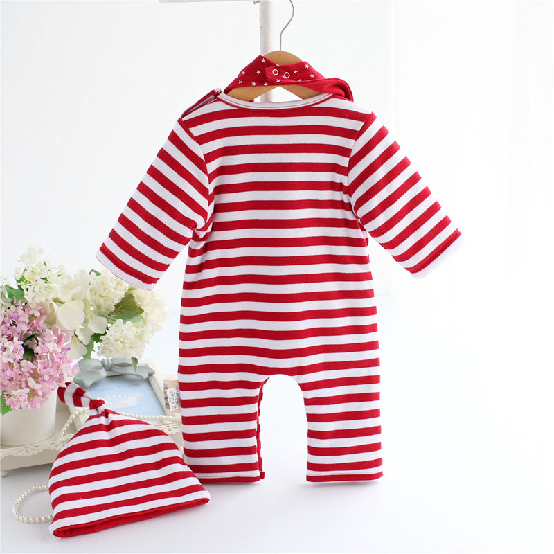 Cute Owl Printed Striped Jumpsuit Set, zoerea.com