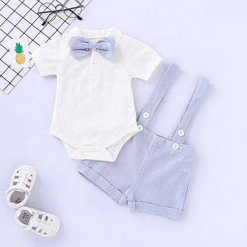 2-piece Solid Gentleman Romper And Shorts Set, zoerea.com