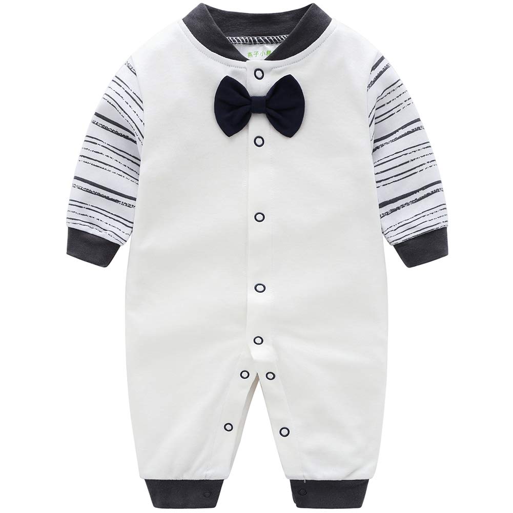 Gentleman Striped Print Bow Tie Jumpsuit, zoerea.com