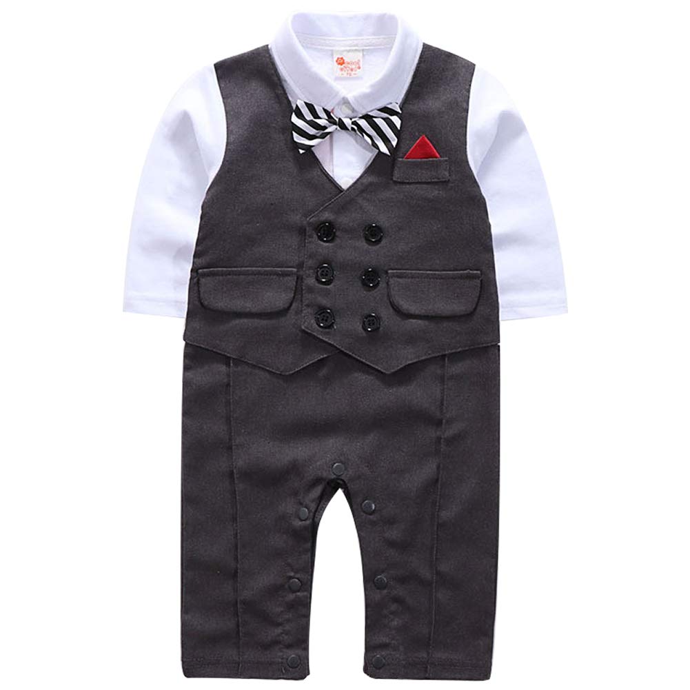 Faux-two Gentleman Romper With Bow Tie, zoerea.com