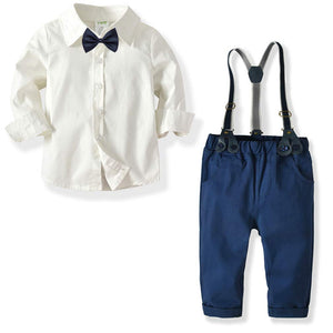 Bow Tie Decor Shirt and Suspender Pants Set, zoerea.com