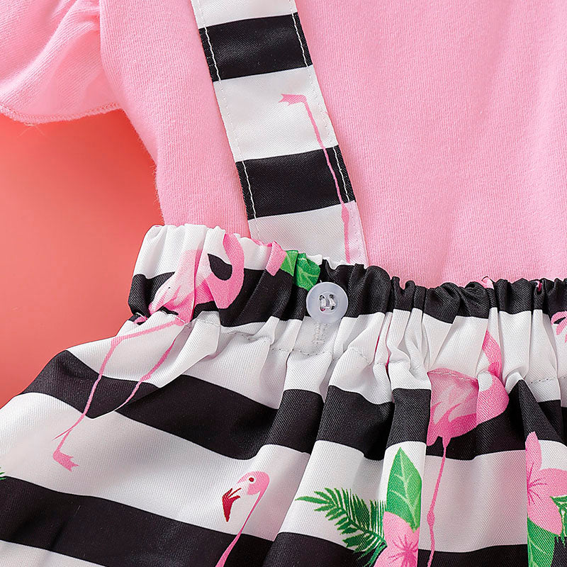Baby Girls' Stripe Ruffle / Print Short Sleeve Regular Cotton Clothing Set, zoerea.com