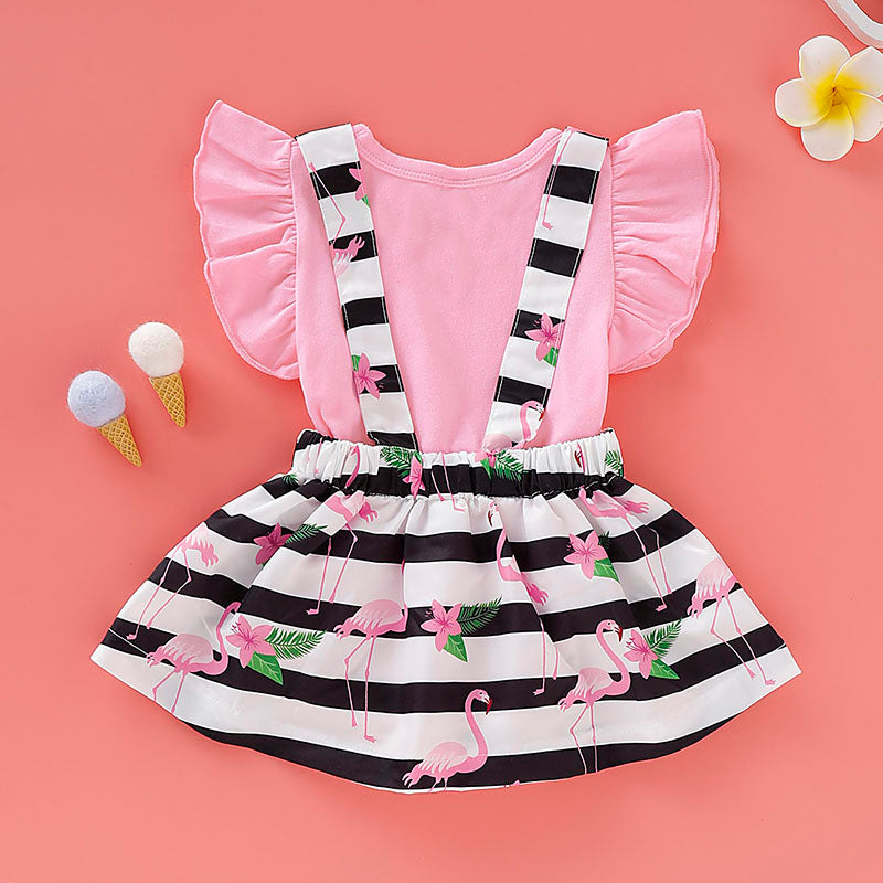 Baby Girls' Stripe Ruffle / Print Short Sleeve Regular Cotton Clothing Set, zoerea.com