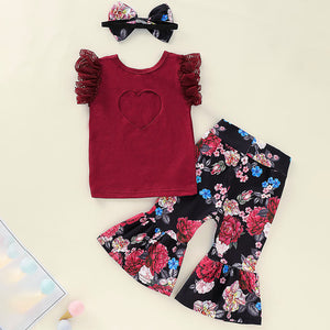 Lacer Sleeve Top And Flare-leg Pants And Headband Set, zoerea.com