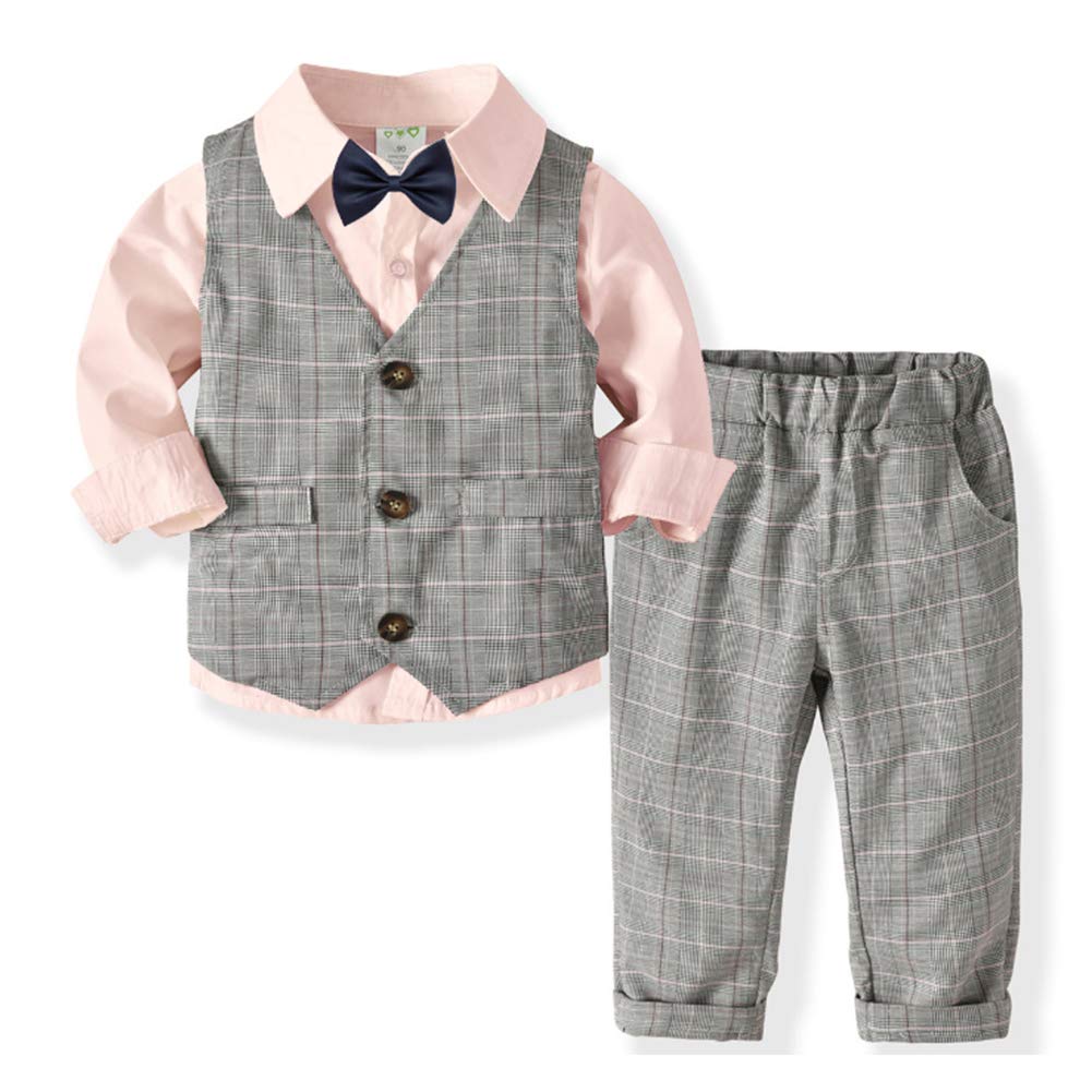 Gentleman Bow Tie Shirt And Plaid Pants Set, zoerea.com