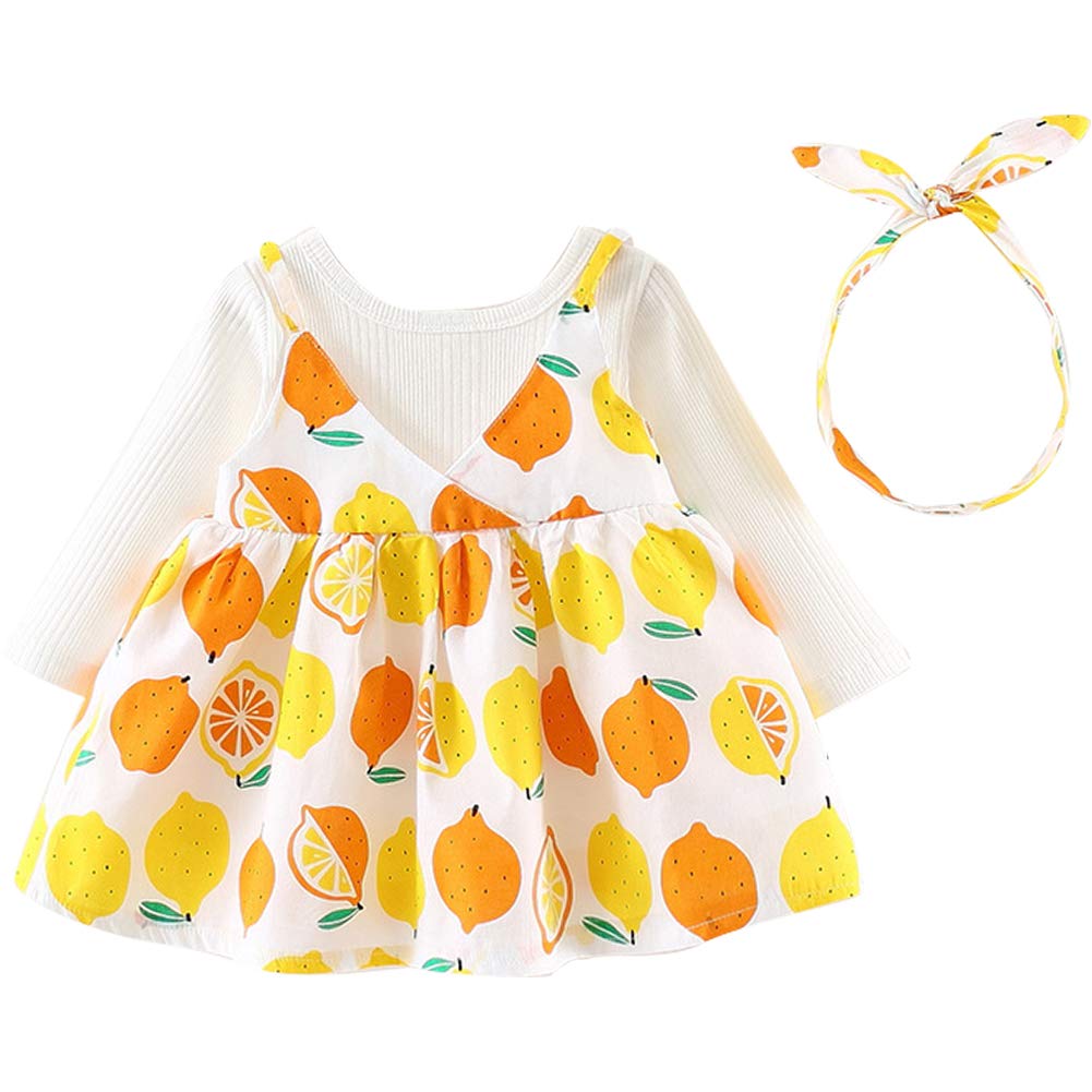 Sweet Lemon Pattern Faux-two Dress with Headband, zoerea.com