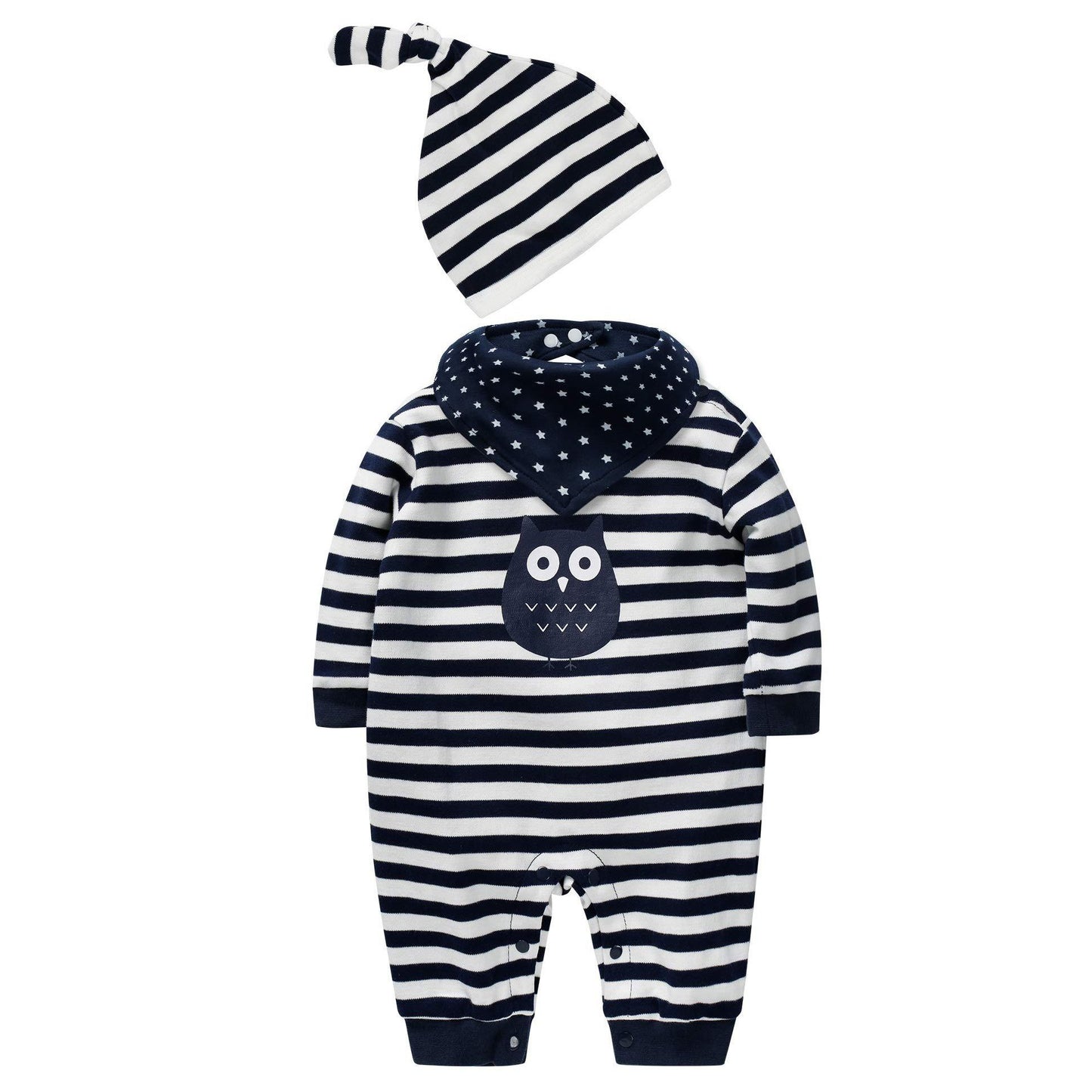 Cute Owl Printed Striped Jumpsuit Set, zoerea.com