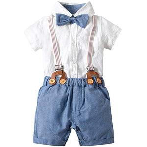 2-Piece Baby Boys Gentleman Romper Bodysuit, Short Sleeves, Short Pants, zoerea.com