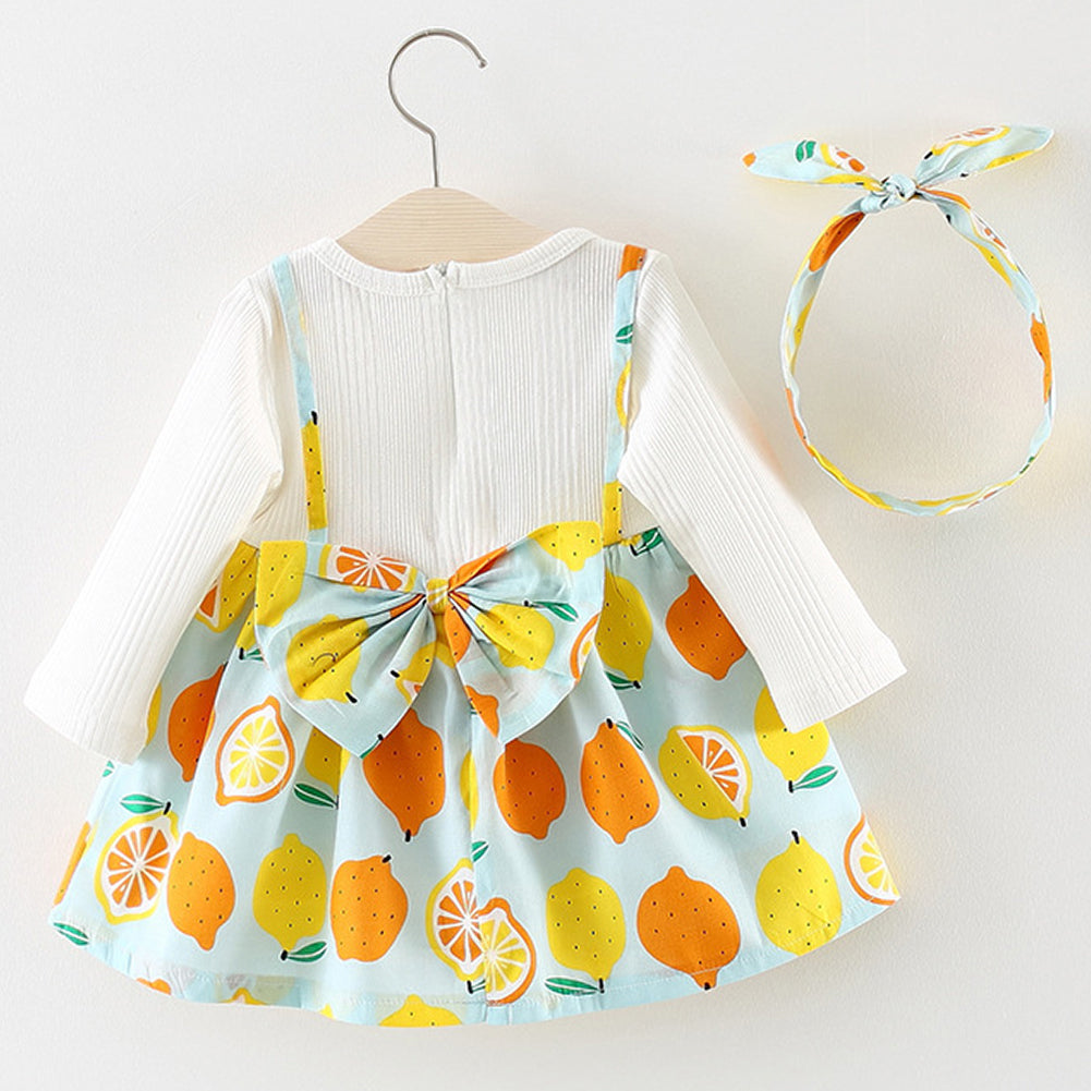 Sweet Lemon Pattern Faux-two Dress with Headband, zoerea.com