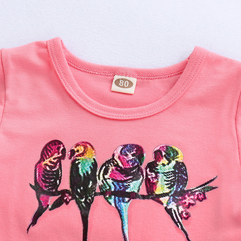 Baby Girls' Active / Basic Print Short Sleeve Ripped Jeans Clothing Set, zoerea.com