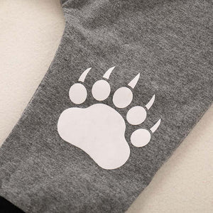 Cute Bear Paw Print Bodysuit, Pants And Hat Set 3 piece, zoerea.com