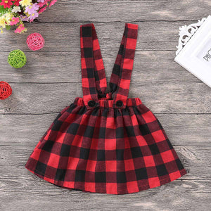 Beautiful Solid Long-sleeve Top and Plaid Strap Skirt Set, zoerea.com