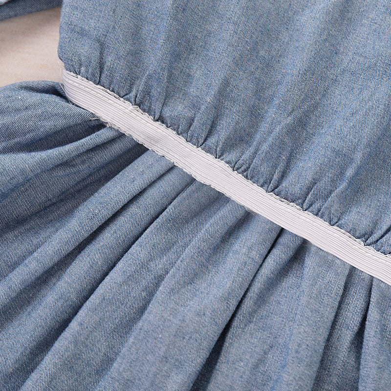 Baby Girls' Basic Solid Colored Long Sleeve Cotton Denim Dress, zoerea.com