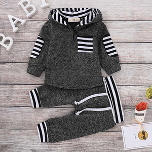 2-piece Casual Striped Long-sleeve Hooded and Pants Set, zoerea.com