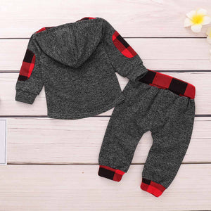 2-piece Comfy Plaid Hooded Top and Pants for Baby and Kid, zoerea.com