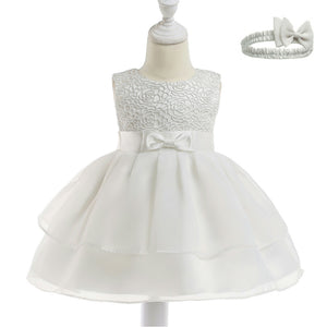 Baby Girl's Elegant Sleeveless Solid Ruffled Party Dress, zoerea.com