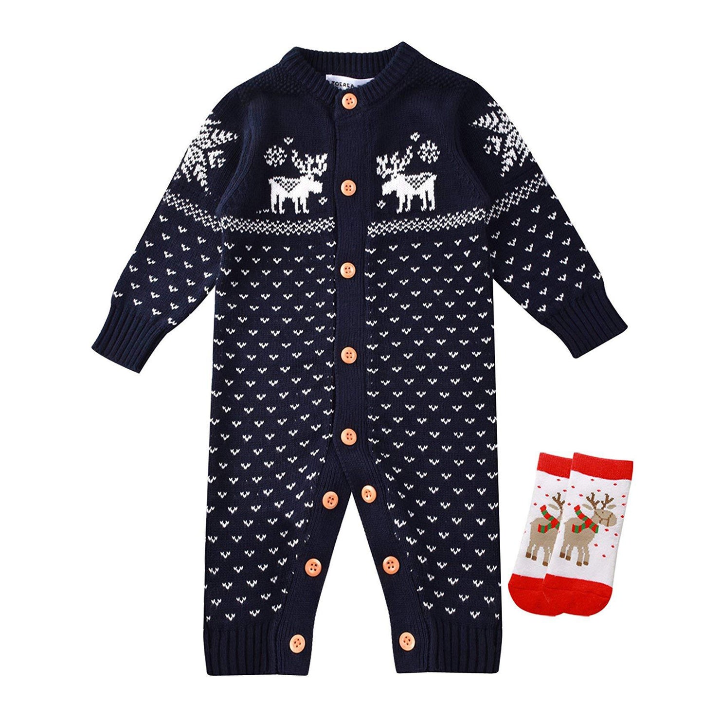 Adorable Deer Pattern Long-sleeve Knit Jumpsuit, zoerea.com