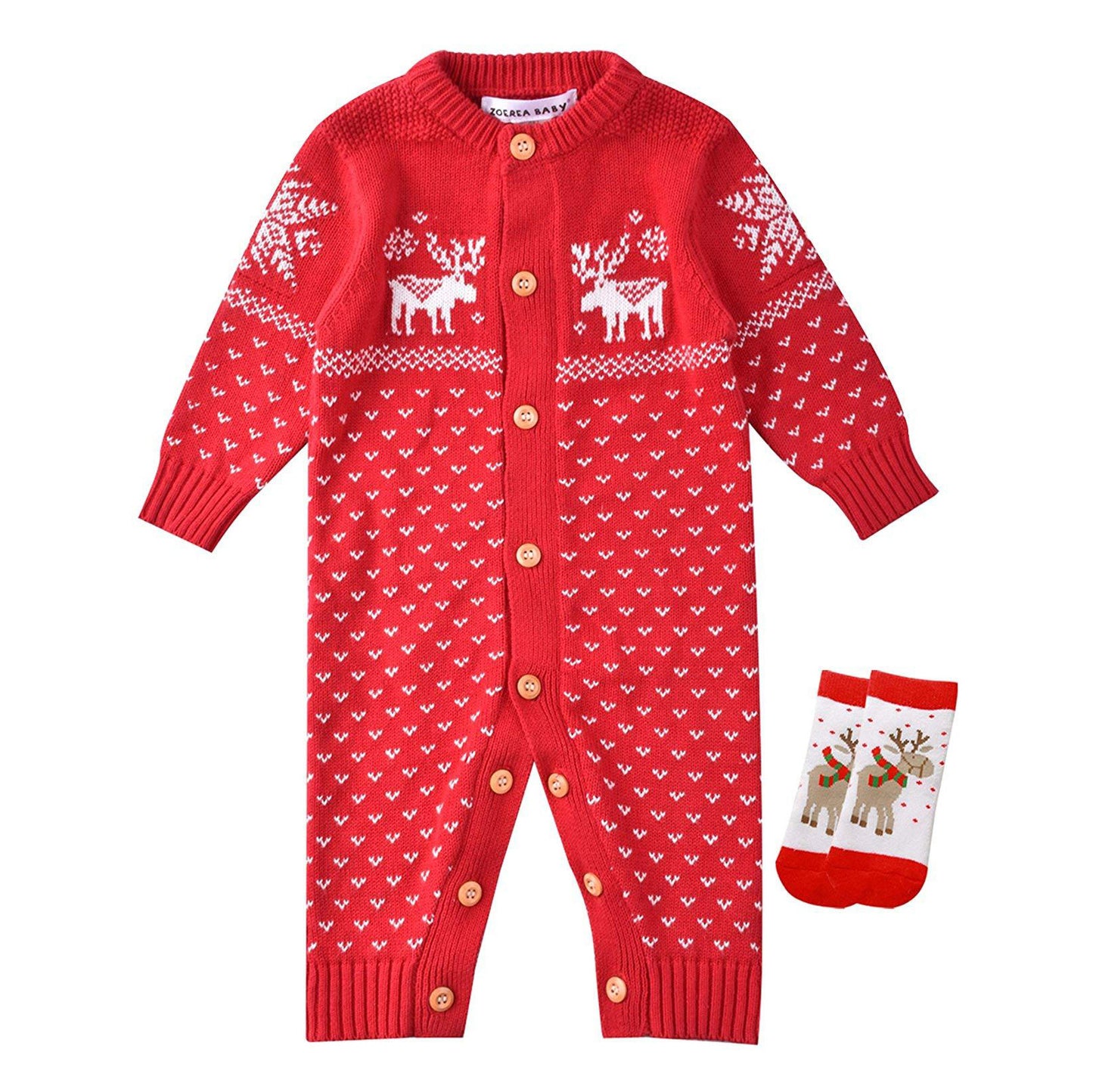 Adorable Deer Pattern Long-sleeve Knit Jumpsuit, zoerea.com