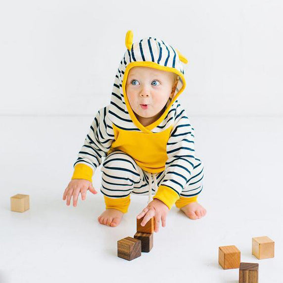 2-piece Baby Boy Yellow Ear Decor Hoodie And Striped Pants Set, zoerea.com