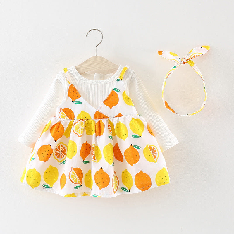 Sweet Lemon Pattern Faux-two Dress with Headband, zoerea.com