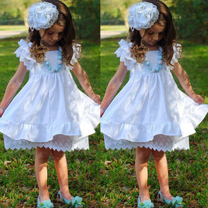 White Lace Toddler Kids Girls Summer Floral Pageant Party Dress, zoerea.com