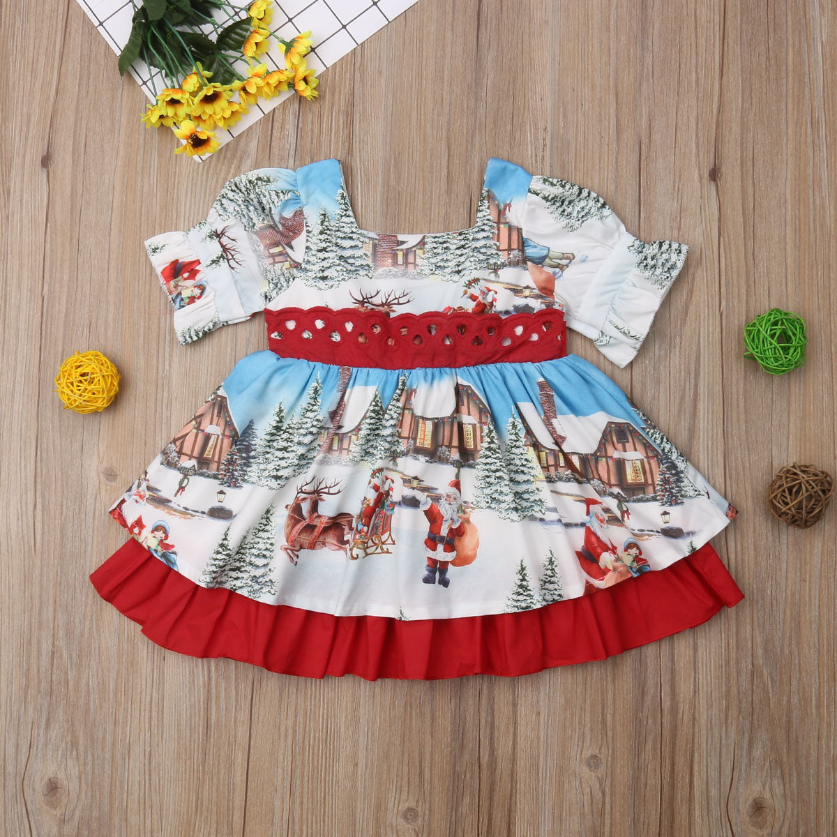 Toddler Kid Baby Girl Christmas XMAS Flared Party Santa Swing Dress, zoerea.com