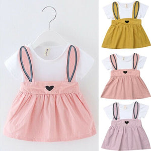 Baby Girls Kids Cartoon Lovely Rabbit Short Sleeve Cotton Dresses, zoerea.com