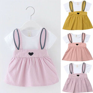 Baby Girls Kids Cartoon Lovely Rabbit Short Sleeve Cotton Dresses, zoerea.com