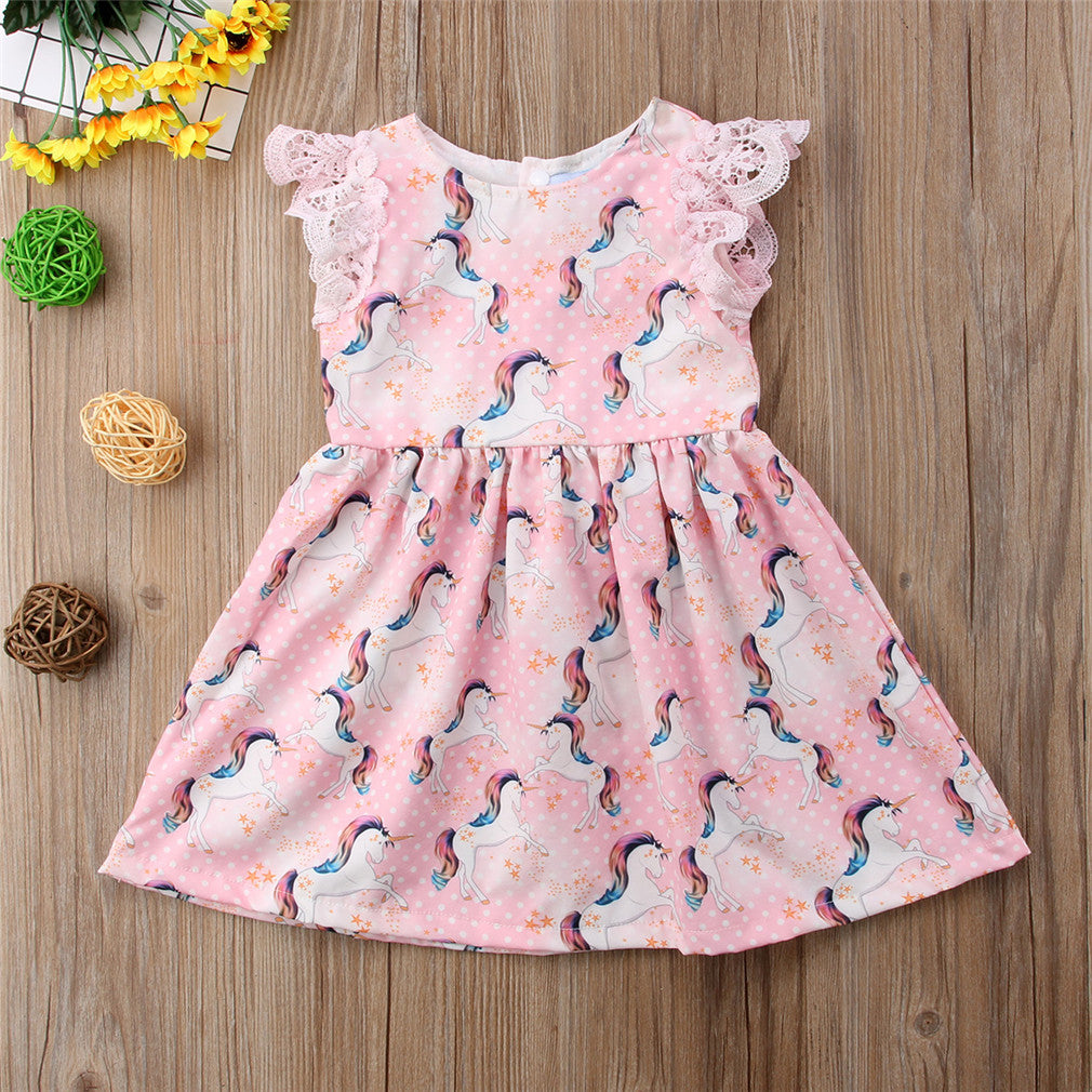Kid Baby Girls Lace Cartoon Unicorn Party Pageant Tutu Dress Sundress, zoerea.com