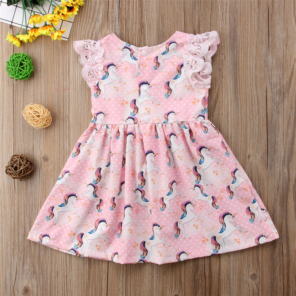 Kid Baby Girls Lace Cartoon Unicorn Party Pageant Tutu Dress Sundress, zoerea.com