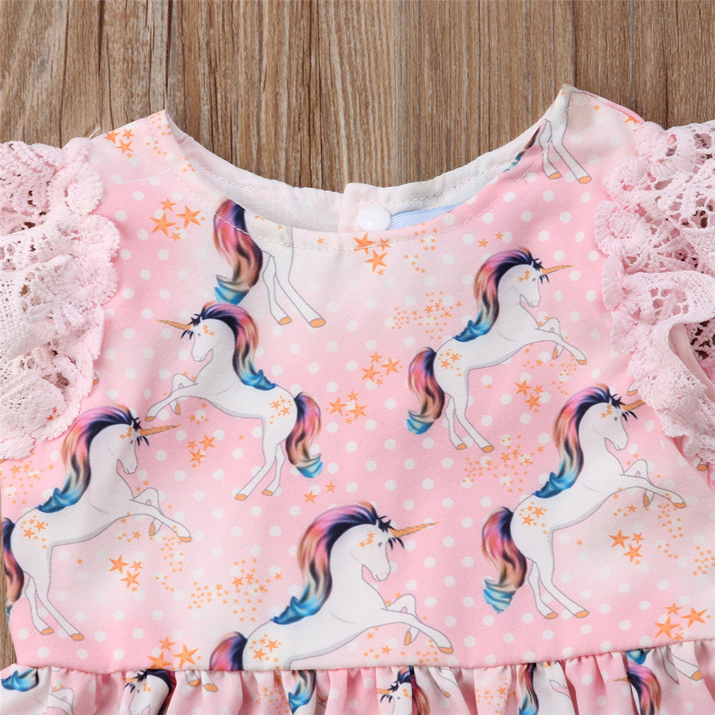 Kid Baby Girls Lace Cartoon Unicorn Party Pageant Tutu Dress Sundress, zoerea.com