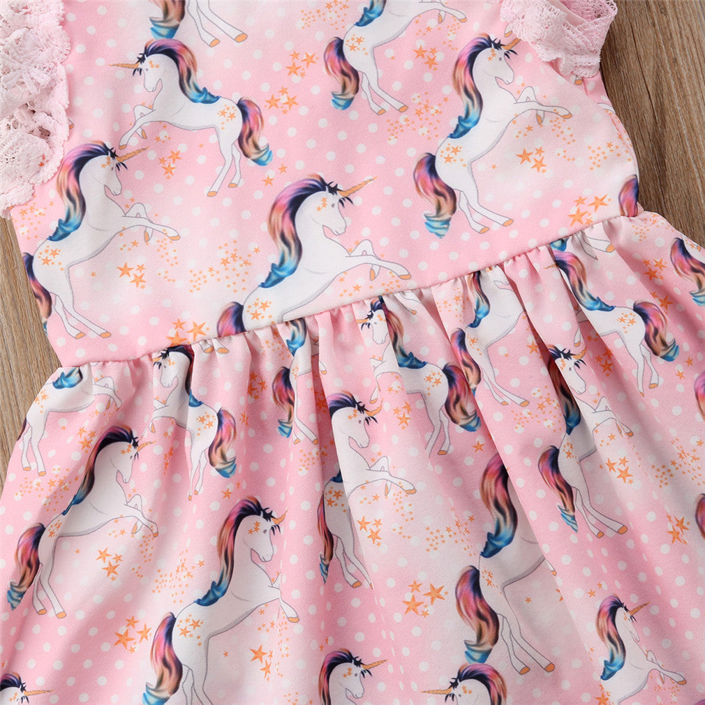 Kid Baby Girls Lace Cartoon Unicorn Party Pageant Tutu Dress Sundress, zoerea.com