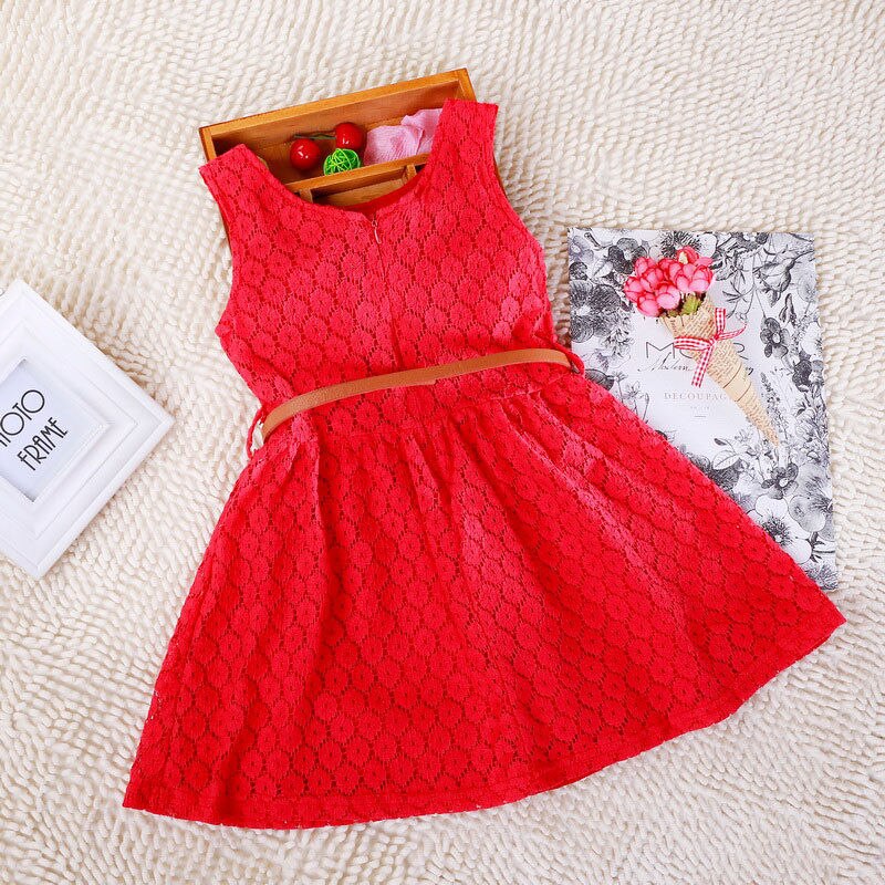 Baby Girls Kids Lace Hollow Out Sleeveless Wedding Party Formal Dress, zoerea.com