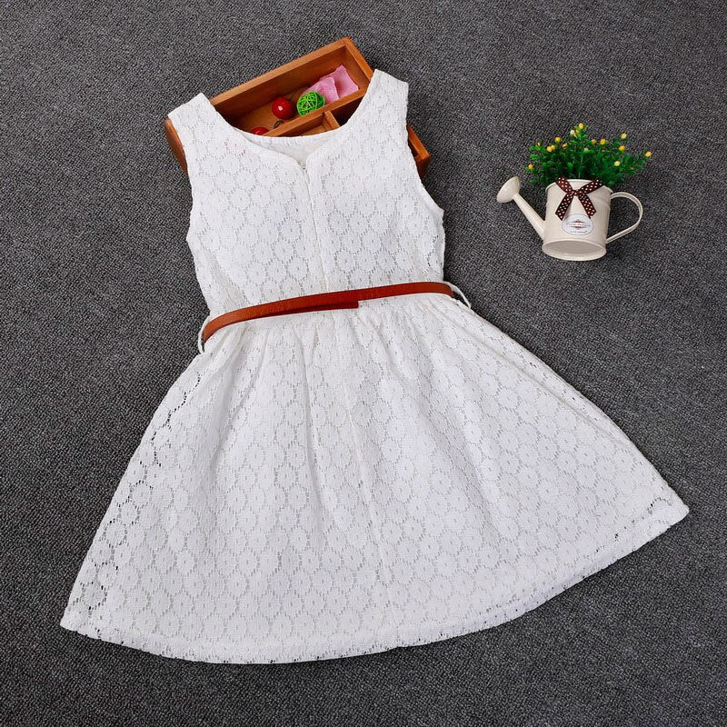 Baby Girls Kids Lace Hollow Out Sleeveless Wedding Party Formal Dress, zoerea.com