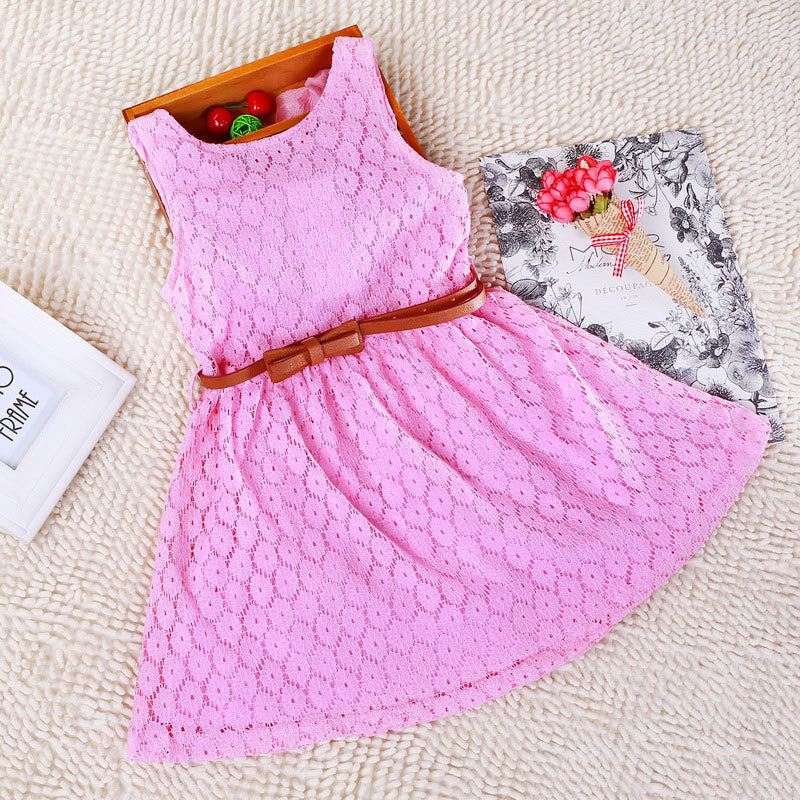 Baby Girls Kids Lace Hollow Out Sleeveless Wedding Party Formal Dress, zoerea.com