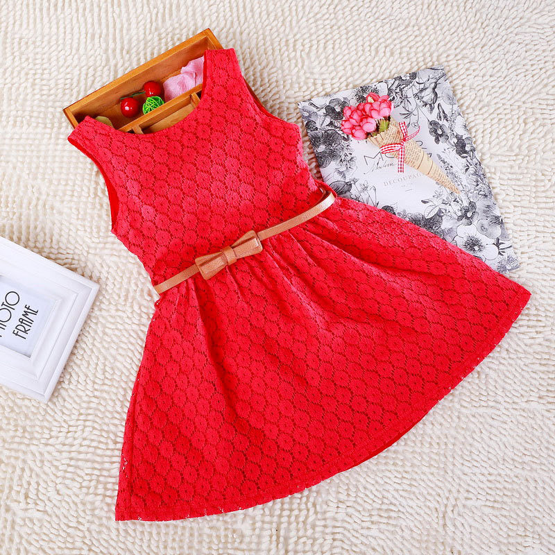 Baby Girls Kids Lace Hollow Out Sleeveless Wedding Party Formal Dress, zoerea.com
