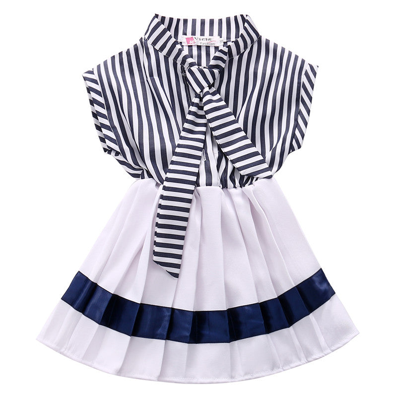 Toddler Kids Girls Navy Stripe Summer Clothes Party Dress Sundress, zoerea.com
