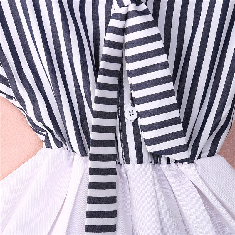 Toddler Kids Girls Navy Stripe Summer Clothes Party Dress Sundress, zoerea.com