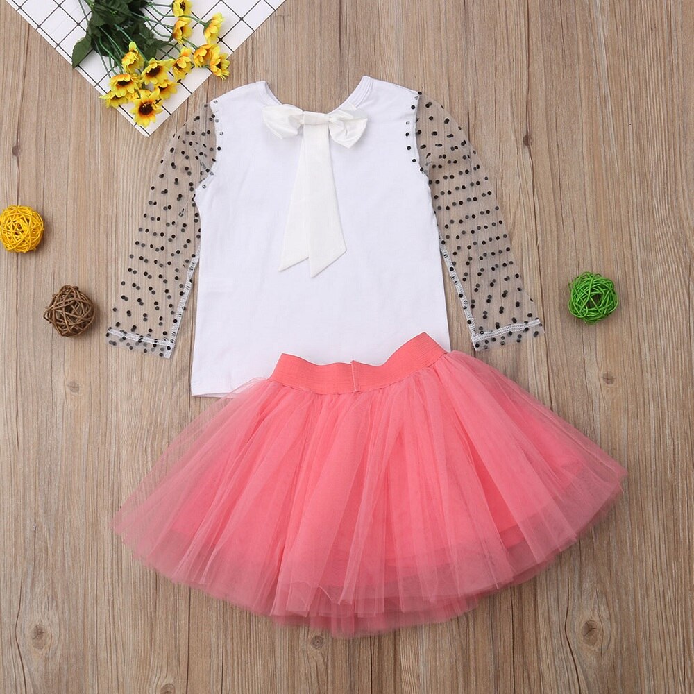 Cute Toddler Baby Girl Long Sleeve Top+Lace Party Outfit Set Bowknot, zoerea.com