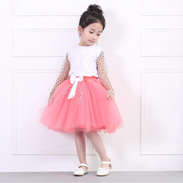 Cute Toddler Baby Girl Long Sleeve Top+Lace Party Outfit Set Bowknot, zoerea.com